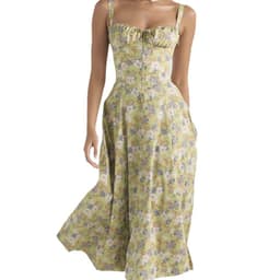 image-Women's Floral Sleeveless Midi Dress - Green Lace-Up