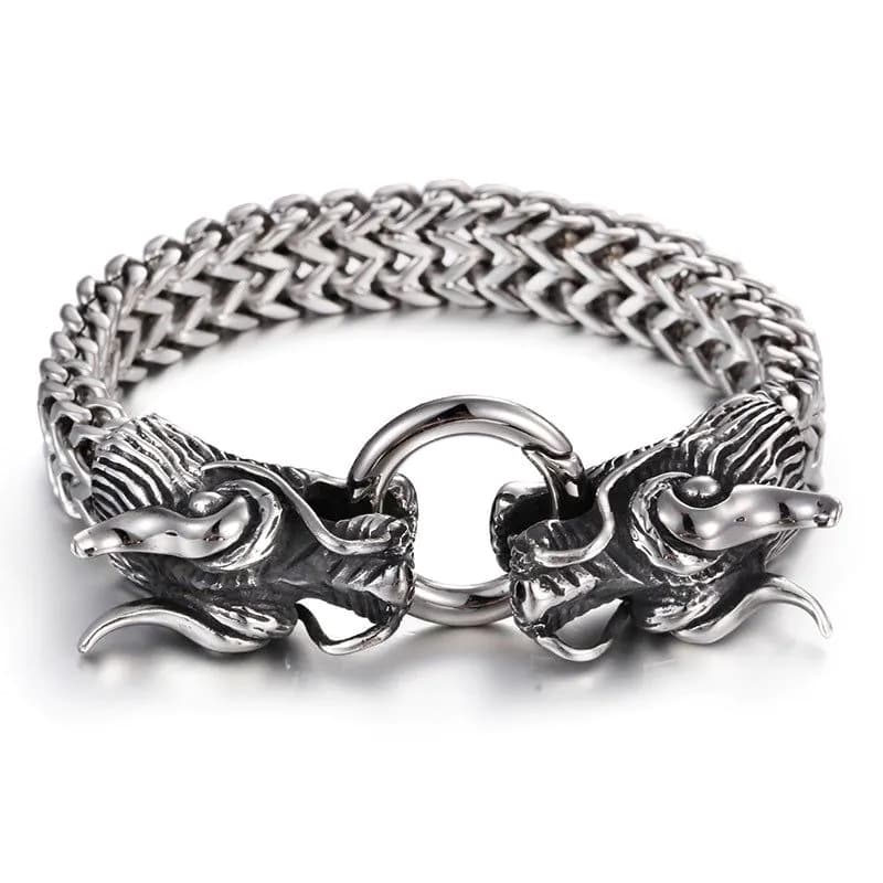 image-European and American Trend Jewelry Wholesale Men's Multilayer Bracelet Domineering Double Dragon Men's Bracelet Faucet Buckle