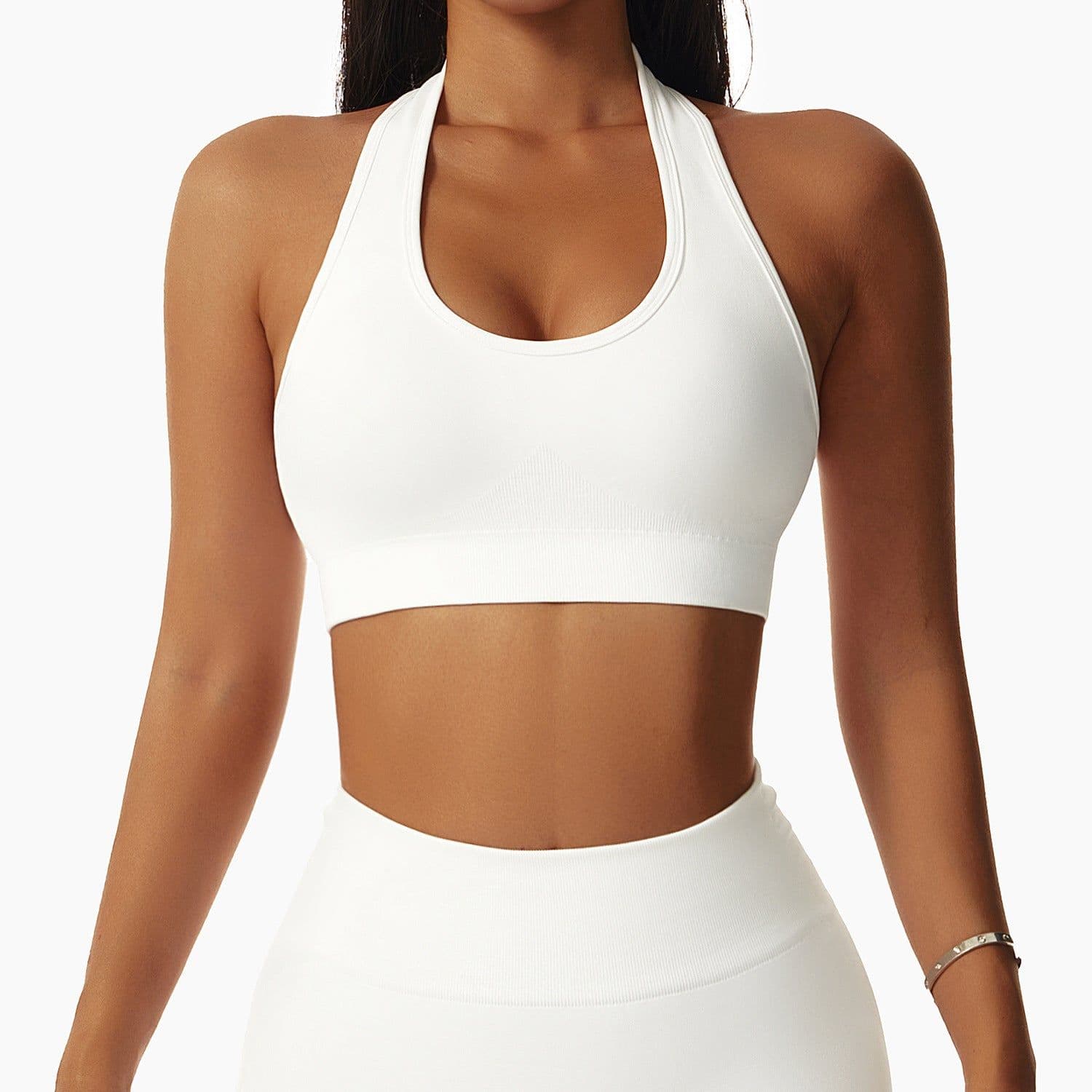 image-Sexy halterneck European and American yoga bra cross-border running sports bra push-up outer wear beautiful back fitness top for women