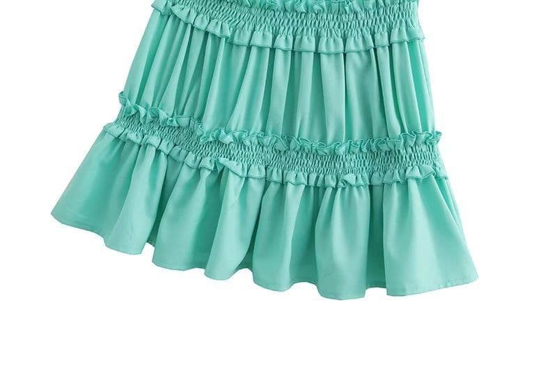 image-Women's Sleeveless Midi Dress - Green Elastic Waist