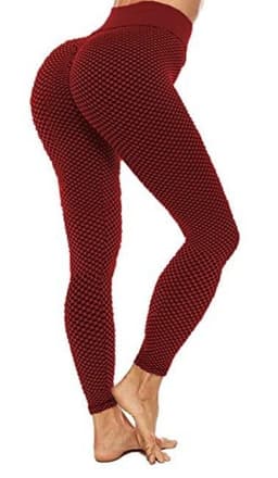 image-Women's Honeycomb Yoga Pants - Red Cropped High Waist