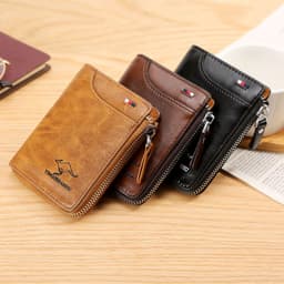 image-New Men's Wallet Short Retro Zipper Coin Purse Fashion Card Holder ID Set Money Card One Clutch Bag Trendy