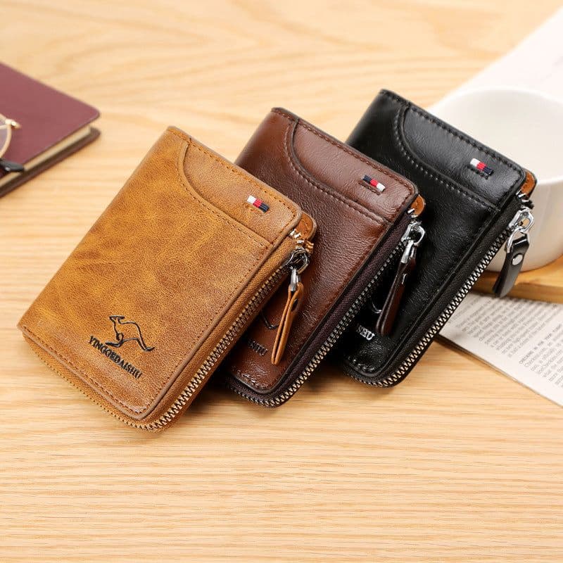 image-New Men's Wallet Short Retro Zipper Coin Purse Fashion Card Holder ID Set Money Card One Clutch Bag Trendy