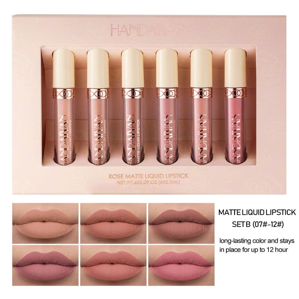 image-HANDAIYAN Matte Liquid Lipstick Set - 6 Colors Rose