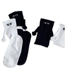 image-Magnetic Holding Hands Socks - White Funny Couple Socks for All Ages - Solid Color Mid-Tube Design