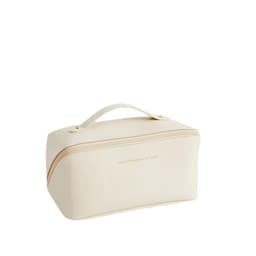 image-Elegant Black Cosmetic Bag Large Capacity PU Leather Travel