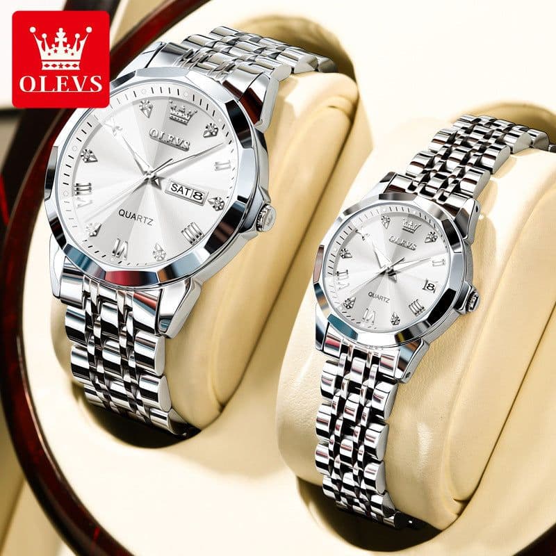 image-OLEVS Couple Watches Stainless Steel Quartz 30M