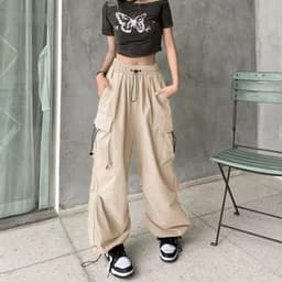 image-Women's Summer Casual Pants - Apricot High Waist Wide Leg