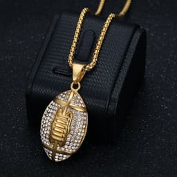 image-Hip Hop Titanium Steel Football Pendant Necklace - Gold Plated