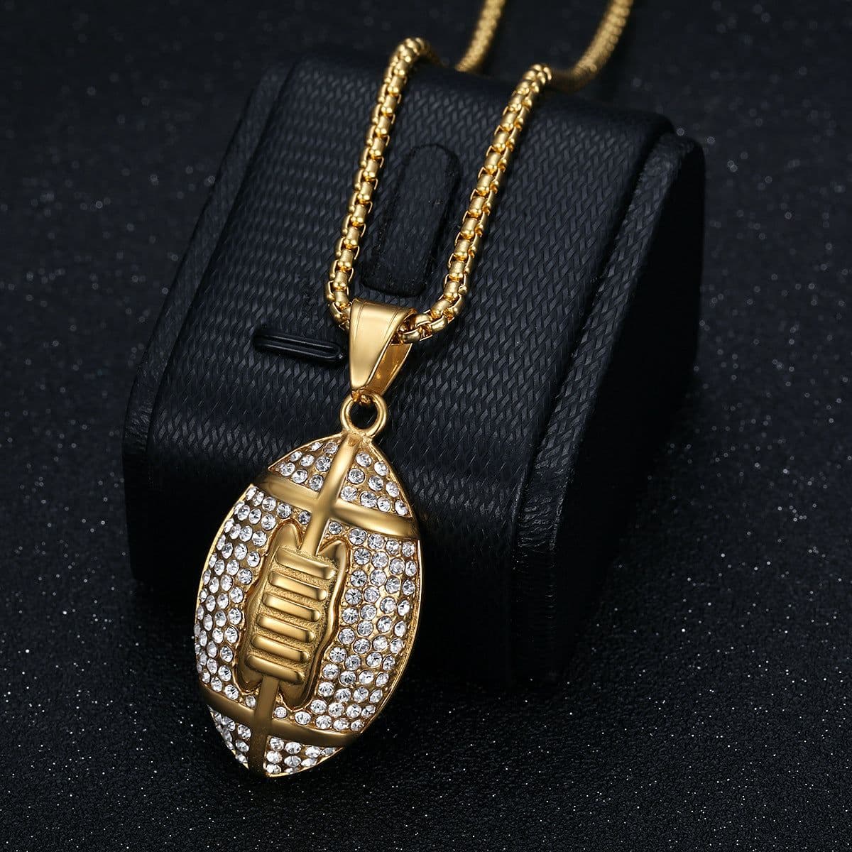 image-Hip Hop Titanium Steel Football Pendant Necklace - Gold Plated