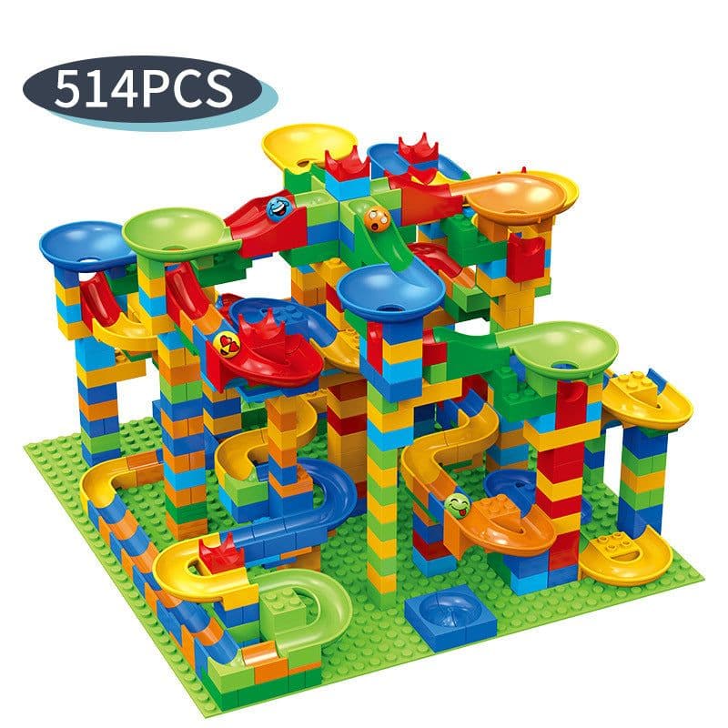 image-Manufacturer's supply Cross-border 504PC variable rail slide ball building blocks DIY large particle ball slide building block table