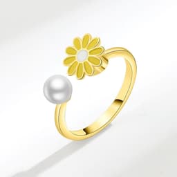 image-Golden Daisy Rotating Ring - Fashion Zircon Copper Jewelry