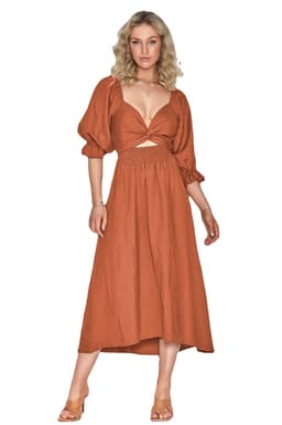 image-Mido Emerald Midi Dress - High Waist Lantern Sleeve