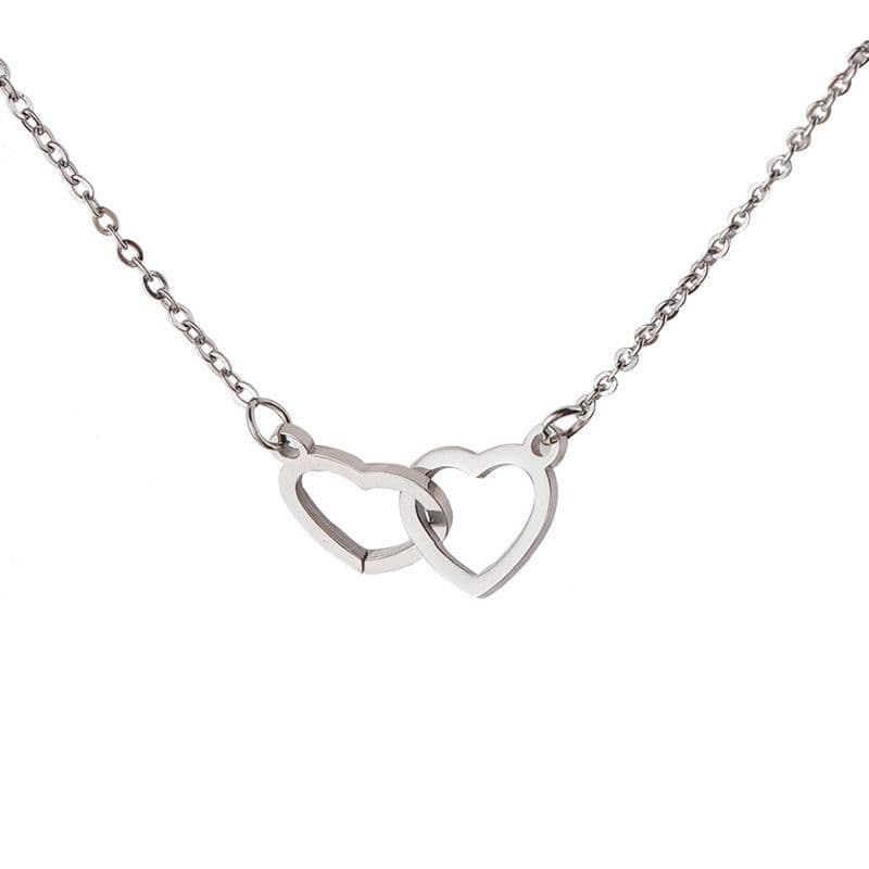 image-Xinghe cross-border hot-selling light luxury mirror stainless steel necklace heart-to-heart titanium steel double-ring pendant clavicle chain