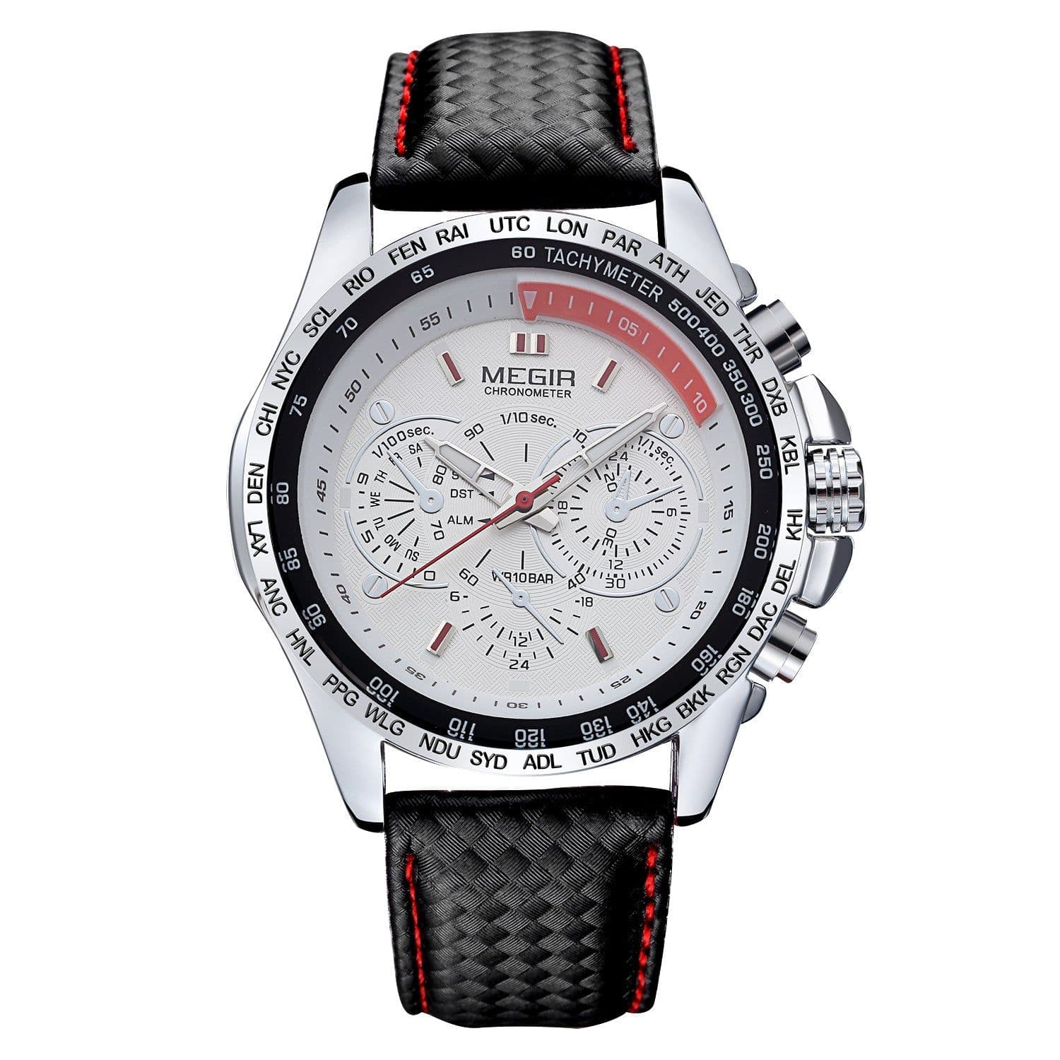 image-MEGIR 30M Waterproof Men's Sports Watch - Black Dial 43mm Alloy Case