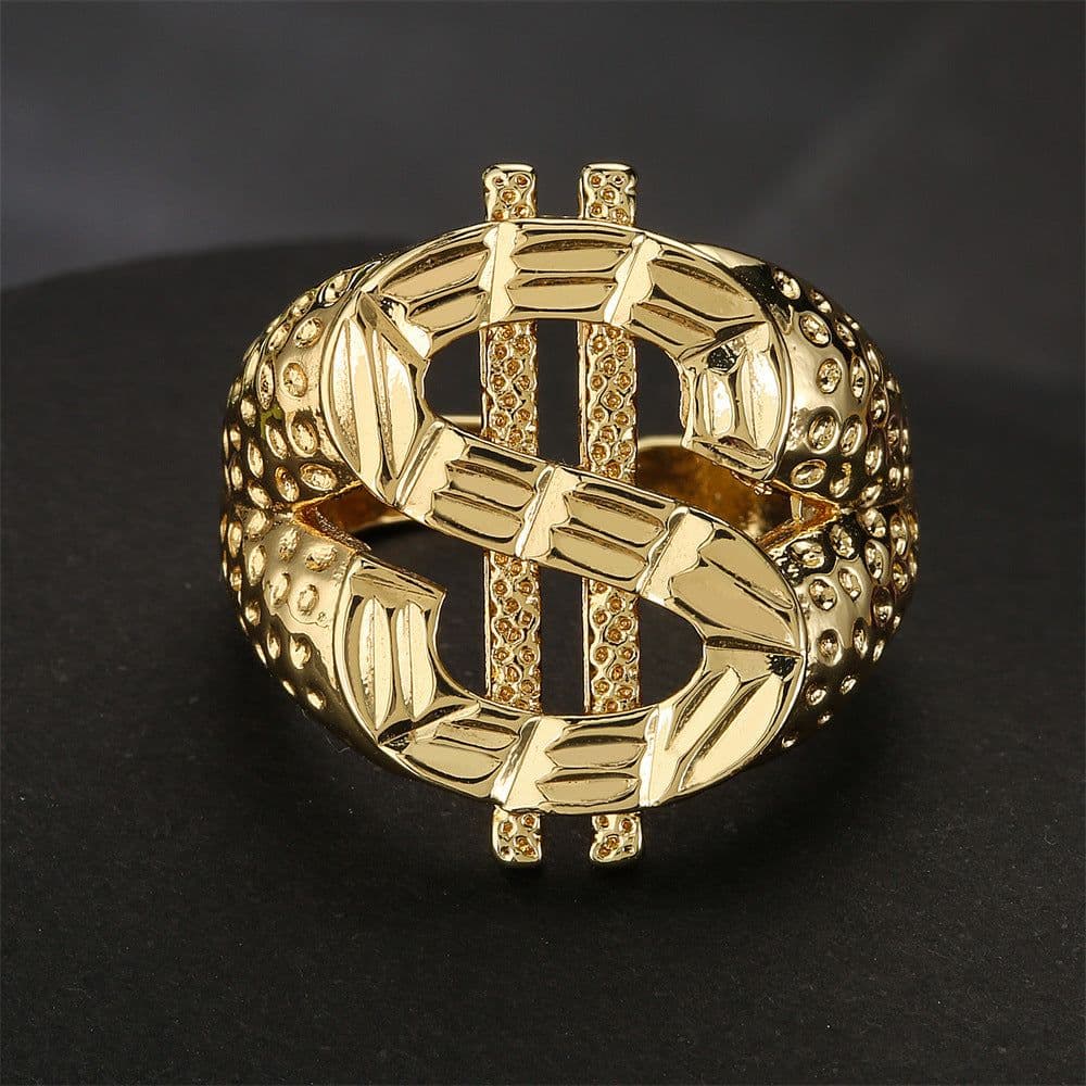 image-Men's Dollar Symbol Ring Gold Alloy - Fall 2022 Trend
