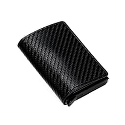 image-Amazon men's card bag straw mat pattern card holder men's business metal wallet aluminum alloy multi-card slot automatic card box