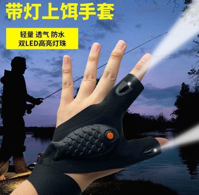 image-Led flashlight fishing maintenance camping running lighting half finger with light night fishing gloves night running with light gloves