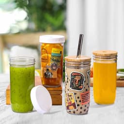 image-Mason Jar 24oz Glossy Glass Bamboo Lid