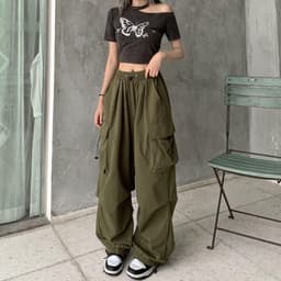 image-Women's Summer Casual Pants - Apricot High Waist Wide Leg