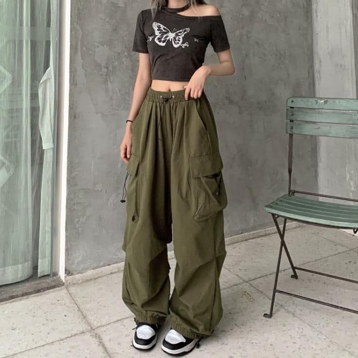 image-Women's Summer Casual Pants - Apricot High Waist Wide Leg