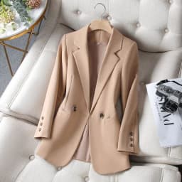 image-Women's Slim Suit Jacket - Apricot Mesh