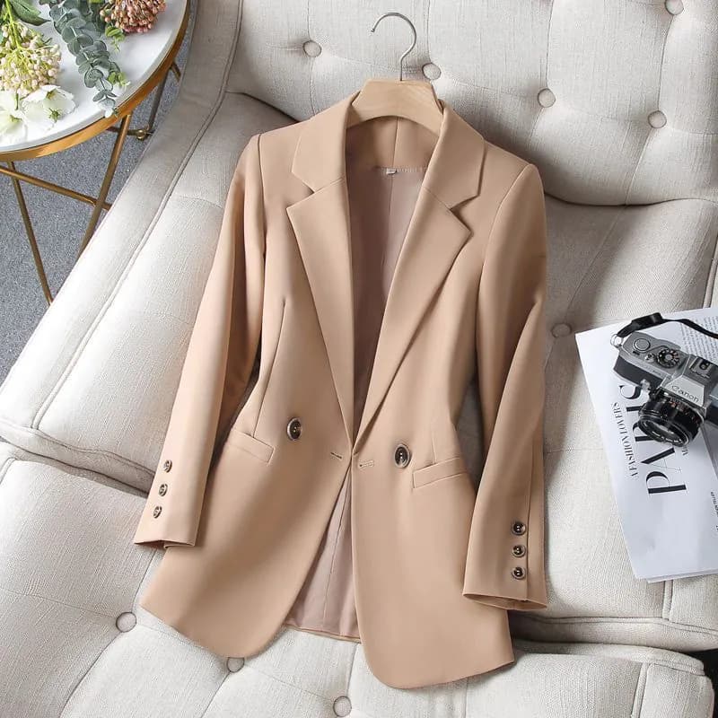 image-Women's Slim Suit Jacket - Apricot Mesh