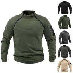 image-Men's Fleece Pullover Jacket - Stand Collar Warm Outdoor