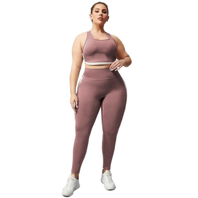 image-Women's Plus Size Yoga Set - Nude Color Block