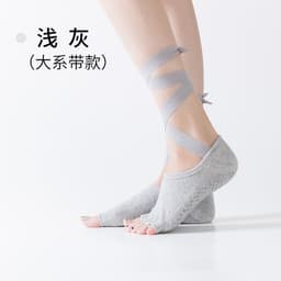 image-Lace-up Five-Finger Yoga Socks - Black Cotton