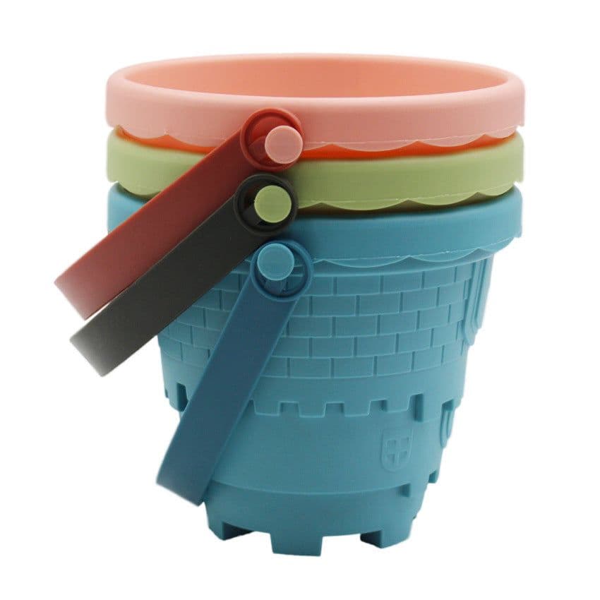 image-Beach Toy Bucket 6-Piece Set Blue Sand Castles - Water Fun Digging