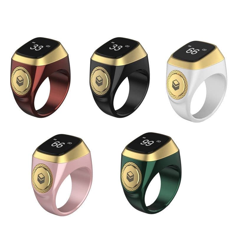 image-Smart Bluetooth Ring - Iqibla Zikr Tasbeeh, 0-9999 Count, 22mm Black/Gray