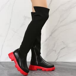 image-Women's Over-the-Knee Fly-Knit Boots - Thick Sole, Large Size, European Style