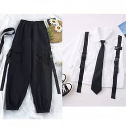 image-Korean Style Female Student Summer Suit - Black XL Urban Commuting Two-Piece Set