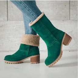 image-European & American Fur Boots, Women's Wool Short Snow Boots, Plus Size, Orange, Medium Heel
