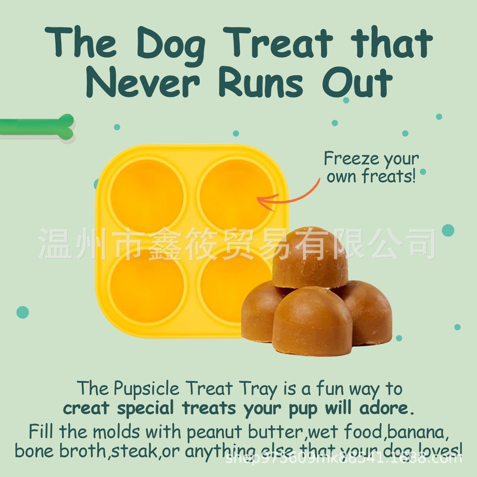 image-Woof Pupsicle Refillable Dog Toy - Green Silica Gel Ball