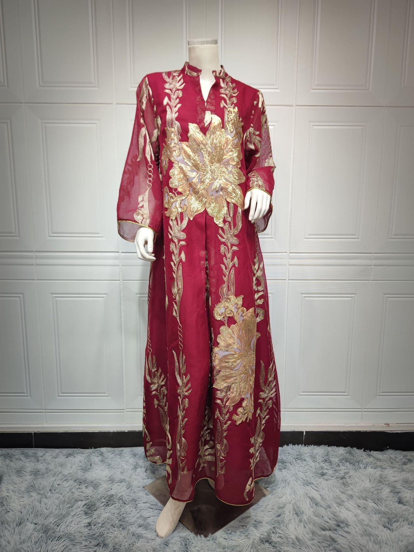 image-AB056 2023 European dress Muslim dress summer abaya fashion sequins Middle East foreign trade women's clothing