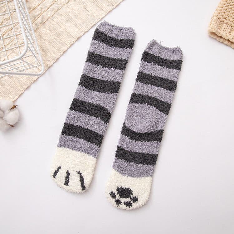 image-Coral Velvet Winter Warm Thickened Cat Socks for Women - Blue Medium Tube