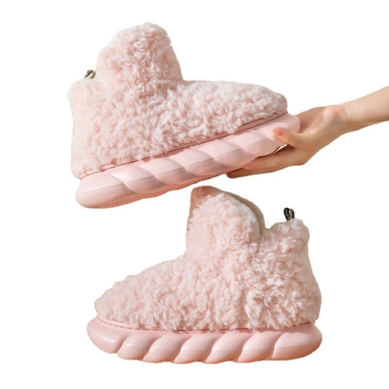 image-High-top bag heel cotton slippers winter plus velvet warm men and women couples home indoor and outdoor non-slip soft bottom fur cotton shoes