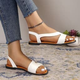 image-Roman Sandals 43 - Large Size Fish Mouth Sandals, PU, White, Spring 2023