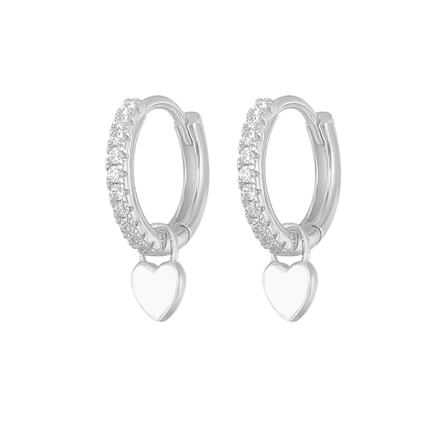 image-S925 Heart-Shaped Earrings - Platinum-White Oil Drop