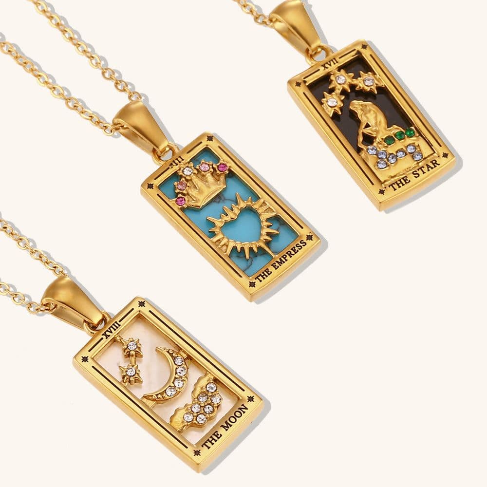 image-Ding Ran 18K Gold-Plated Zircon Tarot Necklace - Fashion Geometry 41cm-50cm