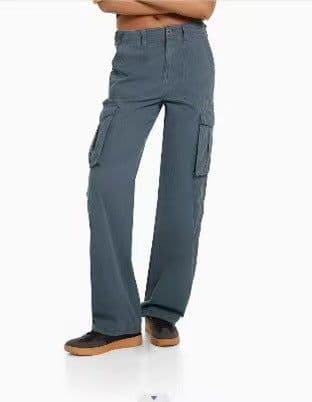 image-Women's High Waist Straight Leg Casual Pants - Gray Blue