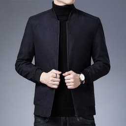 image-Navy Blue Slim Jacket Stand Collar Men's Raglan Sleeves