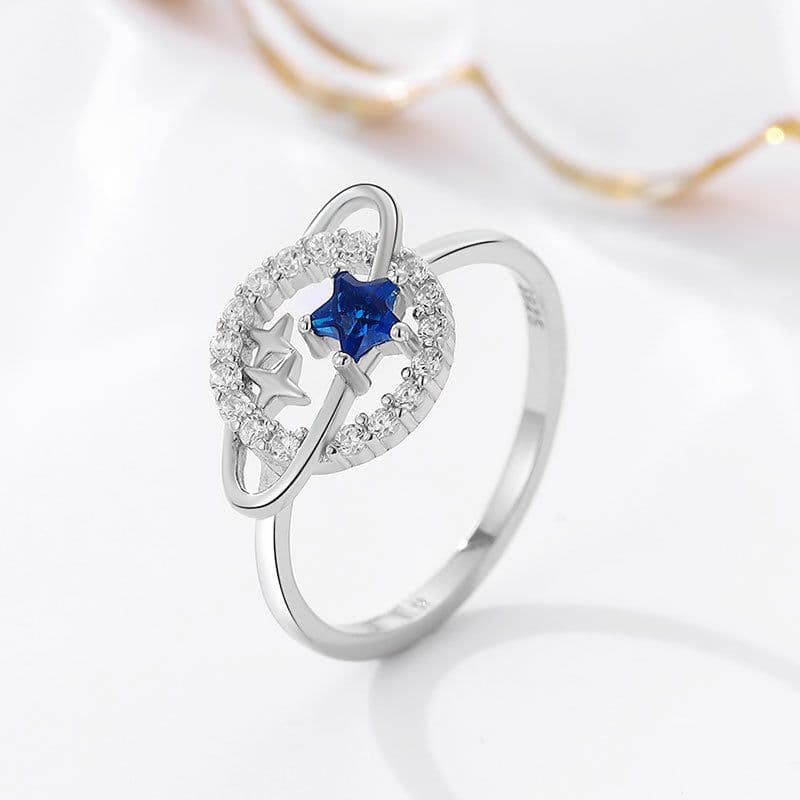 image-Sterling Silver Planet Ring, Women's 5-Pointed Starry Sky Theme