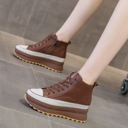 image-BRYX High-Top Leather Shoes - Brown Velvet, Platform, Heeled, 40, Versatile Women's