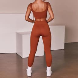 image-2021 Yoga Suit - Brown Four-Piece Set, Short Sleeve, Leggings, Size S