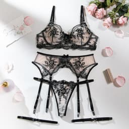 image-Sexy Mesh Underwear Set for Women - Black, L Size