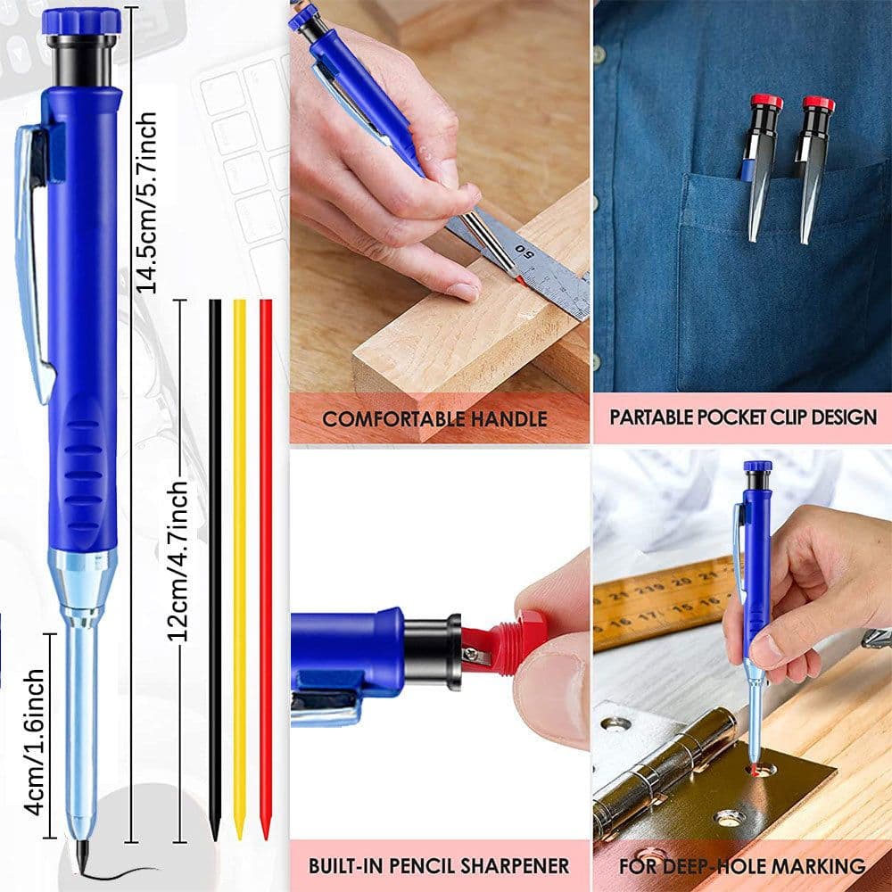 image-Professional 2.8MM Metal Woodworking Pencil - Quick-Drying 6-Color Refills