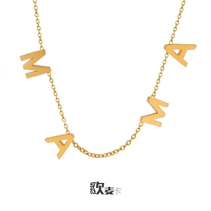 image-Versatile niche design MAMA Mother's Day gift jewelry stainless steel gold-plated personalized letter pendant clavicle necklace